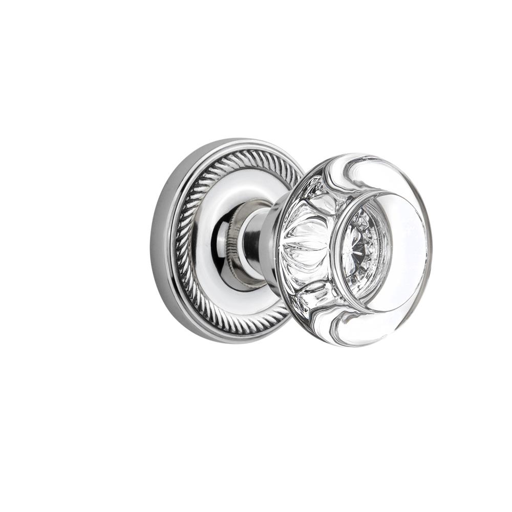 Nostalgic Warehouse ROPRCC Passage Knob Rope Rose with Round Clear Crystal Knob in Bright Chrome